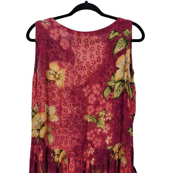 Vtg BILA Womens Pink Floral Crinkle Drop Waist Maxi Dress Sz L Pockets Rayon - Picture 8 of 12
